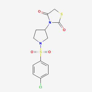 molecular formula C13H13ClN2O4S2 B2910063 3-(1-((4-Chlorophenyl)sulfonyl)pyrrolidin-3-yl)thiazolidine-2,4-dione CAS No. 1795481-52-5