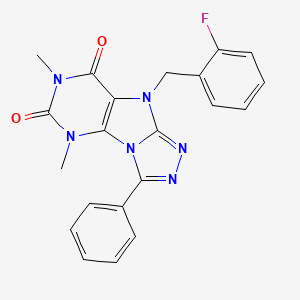 molecular formula C21H17FN6O2 B2910065 5-[(2-Fluorophenyl)methyl]-1,3-dimethyl-8-phenylpurino[8,9-c][1,2,4]triazole-2,4-dione CAS No. 921535-84-4