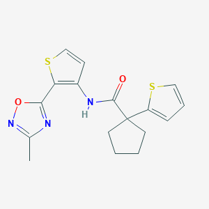 molecular formula C17H17N3O2S2 B2910070 N-(2-(3-methyl-1,2,4-oxadiazol-5-yl)thiophen-3-yl)-1-(thiophen-2-yl)cyclopentanecarboxamide CAS No. 1797067-40-3