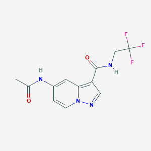molecular formula C12H11F3N4O2 B2910075 5-acetamido-N-(2,2,2-trifluoroethyl)pyrazolo[1,5-a]pyridine-3-carboxamide CAS No. 2034544-85-7