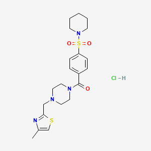 molecular formula C21H29ClN4O3S2 B2910078 (4-((4-Methylthiazol-2-yl)methyl)piperazin-1-yl)(4-(piperidin-1-ylsulfonyl)phenyl)methanone hydrochloride CAS No. 1215613-05-0