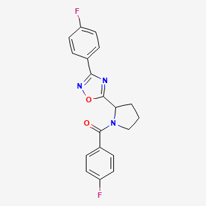 molecular formula C19H15F2N3O2 B2910081 5-[1-(4-Fluorobenzoyl)pyrrolidin-2-yl]-3-(4-fluorophenyl)-1,2,4-oxadiazole CAS No. 1046257-38-8