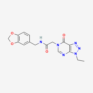 molecular formula C16H16N6O4 B2910094 N-(benzo[d][1,3]dioxol-5-ylmethyl)-2-(3-ethyl-7-oxo-3H-[1,2,3]triazolo[4,5-d]pyrimidin-6(7H)-yl)acetamide CAS No. 1060183-74-5