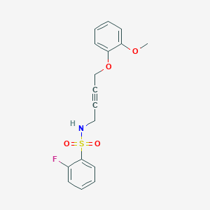 molecular formula C17H16FNO4S B2910104 2-fluoro-N-(4-(2-methoxyphenoxy)but-2-yn-1-yl)benzenesulfonamide CAS No. 1428358-70-6