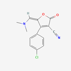 molecular formula C14H11ClN2O2 B2910110 4-(4-chlorophenyl)-5-[(E)-(dimethylamino)methylidene]-2-oxo-2,5-dihydro-3-furancarbonitrile CAS No. 50691-20-8