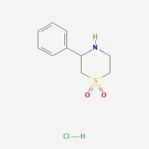 molecular formula C10H14ClNO2S B2910115 3-Phenylthiomorpholine 1,1-dioxide hydrochloride CAS No. 2172039-08-4