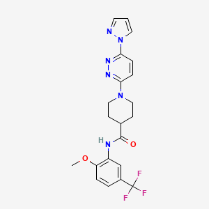 molecular formula C21H21F3N6O2 B2910130 1-(6-(1H-pyrazol-1-yl)pyridazin-3-yl)-N-(2-methoxy-5-(trifluoromethyl)phenyl)piperidine-4-carboxamide CAS No. 1706419-77-3