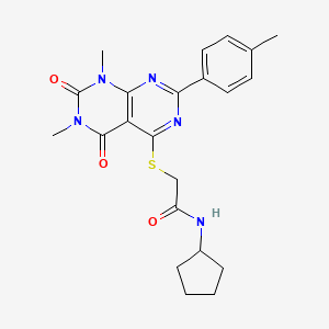 molecular formula C22H25N5O3S B2910138 N-cyclopentyl-2-((6,8-dimethyl-5,7-dioxo-2-(p-tolyl)-5,6,7,8-tetrahydropyrimido[4,5-d]pyrimidin-4-yl)thio)acetamide CAS No. 893911-04-1