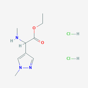 molecular formula C9H17Cl2N3O2 B2910142 2-(甲基氨基)-2-(1-甲基吡唑-4-基)乙酸乙酯；二盐酸盐 CAS No. 2460754-50-9