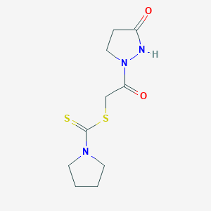 molecular formula C10H15N3O2S2 B2910164 2-oxo-2-(3-oxotetrahydro-1H-pyrazol-1-yl)ethyl 1-pyrrolidinecarbodithioate CAS No. 338394-15-3