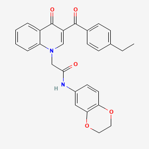 molecular formula C28H24N2O5 B2910165 N-(2,3-dihydrobenzo[b][1,4]dioxin-6-yl)-2-(3-(4-ethylbenzoyl)-4-oxoquinolin-1(4H)-yl)acetamide CAS No. 895644-97-0