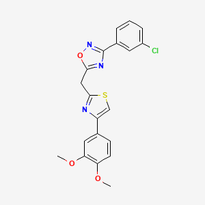 molecular formula C20H16ClN3O3S B2910179 3-(3-Chlorophenyl)-5-((4-(3,4-dimethoxyphenyl)thiazol-2-yl)methyl)-1,2,4-oxadiazole CAS No. 1113113-35-1