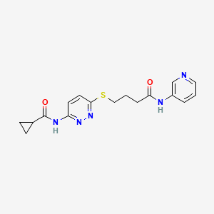 molecular formula C17H19N5O2S B2910183 N-(6-((4-oxo-4-(pyridin-3-ylamino)butyl)thio)pyridazin-3-yl)cyclopropanecarboxamide CAS No. 1040648-41-6