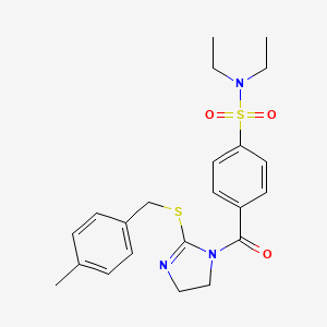 B2910191 N,N-diethyl-4-[2-[(4-methylphenyl)methylsulfanyl]-4,5-dihydroimidazole-1-carbonyl]benzenesulfonamide CAS No. 851805-32-8