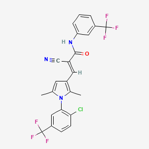 molecular formula C24H16ClF6N3O B2910204 (E)-3-[1-[2-chloro-5-(trifluoromethyl)phenyl]-2,5-dimethylpyrrol-3-yl]-2-cyano-N-[3-(trifluoromethyl)phenyl]prop-2-enamide CAS No. 736187-90-9