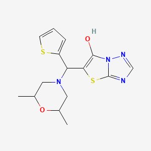 molecular formula C15H18N4O2S2 B2910211 5-((2,6-Dimethylmorpholino)(thiophen-2-yl)methyl)thiazolo[3,2-b][1,2,4]triazol-6-ol CAS No. 1005041-93-9