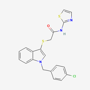 molecular formula C20H16ClN3OS2 B2910217 2-((1-(4-chlorobenzyl)-1H-indol-3-yl)thio)-N-(thiazol-2-yl)acetamide CAS No. 450349-73-2