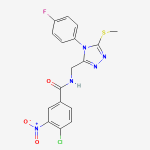 molecular formula C17H13ClFN5O3S B2910228 4-chloro-N-[[4-(4-fluorophenyl)-5-methylsulfanyl-1,2,4-triazol-3-yl]methyl]-3-nitrobenzamide CAS No. 391939-06-3