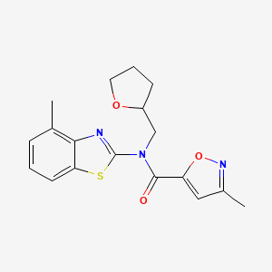 molecular formula C18H19N3O3S B2910246 3-methyl-N-(4-methylbenzo[d]thiazol-2-yl)-N-((tetrahydrofuran-2-yl)methyl)isoxazole-5-carboxamide CAS No. 946317-81-3