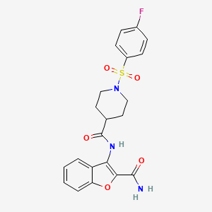 molecular formula C21H20FN3O5S B2910253 N-(2-carbamoylbenzofuran-3-yl)-1-((4-fluorophenyl)sulfonyl)piperidine-4-carboxamide CAS No. 941918-85-0