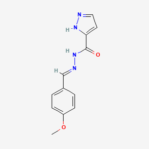 molecular formula C12H12N4O2 B2910272 (E)-N'-(4-methoxybenzylidene)-1H-pyrazole-5-carbohydrazide CAS No. 1284268-49-0