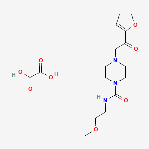 molecular formula C16H23N3O8 B2910276 4-(2-(furan-2-yl)-2-oxoethyl)-N-(2-methoxyethyl)piperazine-1-carboxamide oxalate CAS No. 1351597-84-6