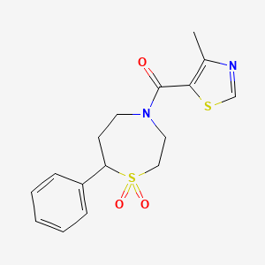molecular formula C16H18N2O3S2 B2910321 (1,1-Dioxido-7-phenyl-1,4-thiazepan-4-yl)(4-methylthiazol-5-yl)methanone CAS No. 2034607-49-1
