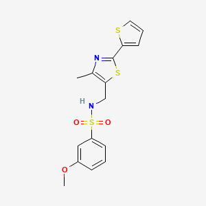 molecular formula C16H16N2O3S3 B2910327 3-methoxy-N-((4-methyl-2-(thiophen-2-yl)thiazol-5-yl)methyl)benzenesulfonamide CAS No. 1396576-66-1
