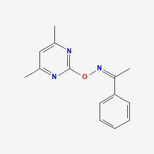 molecular formula C14H15N3O B2910332 1-phenyl-1-ethanone O-(4,6-dimethyl-2-pyrimidinyl)oxime CAS No. 111971-45-0