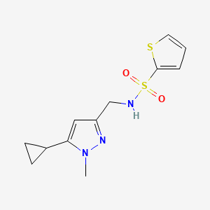 molecular formula C12H15N3O2S2 B2910337 N-((5-cyclopropyl-1-methyl-1H-pyrazol-3-yl)methyl)thiophene-2-sulfonamide CAS No. 1448037-02-2