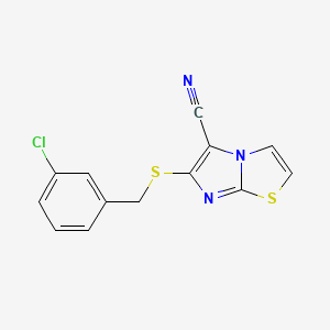 molecular formula C13H8ClN3S2 B2910342 6-[(3-Chlorobenzyl)sulfanyl]imidazo[2,1-b][1,3]thiazole-5-carbonitrile CAS No. 338404-72-1