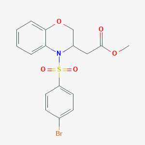 molecular formula C17H16BrNO5S B2910343 methyl 2-{4-[(4-bromophenyl)sulfonyl]-3,4-dihydro-2H-1,4-benzoxazin-3-yl}acetate CAS No. 865657-63-2