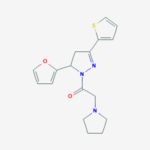 molecular formula C17H19N3O2S B2910348 1-(5-(furan-2-yl)-3-(thiophen-2-yl)-4,5-dihydro-1H-pyrazol-1-yl)-2-(pyrrolidin-1-yl)ethanone CAS No. 876941-60-5
