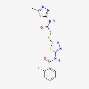 2-fluoro-N-[5-[2-[(5-methyl-1,3,4-thiadiazol-2-yl)amino]-2-oxoethyl]sulfanyl-1,3,4-thiadiazol-2-yl]benzamide