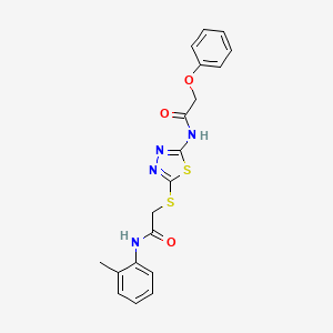 molecular formula C19H18N4O3S2 B2910389 N-(5-((2-氧代-2-(邻甲苯胺基)乙基)硫代)-1,3,4-噻二唑-2-基)-2-苯氧基乙酰胺 CAS No. 893138-76-6