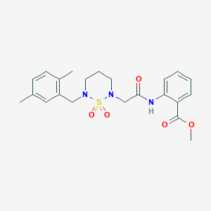 molecular formula C22H27N3O5S B2910395 Methyl 2-({[6-(2,5-dimethylbenzyl)-1,1-dioxido-1,2,6-thiadiazinan-2-yl]acetyl}amino)benzoate CAS No. 946370-02-1