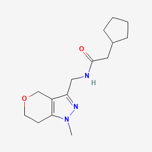 2-cyclopentyl-N-((1-methyl-1,4,6,7-tetrahydropyrano[4,3-c]pyrazol-3-yl)methyl)acetamide