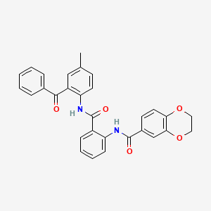 molecular formula C30H24N2O5 B2910417 N-(2-((2-benzoyl-4-methylphenyl)carbamoyl)phenyl)-2,3-dihydrobenzo[b][1,4]dioxine-6-carboxamide CAS No. 477555-21-8