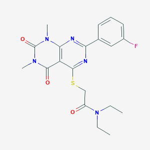 molecular formula C20H22FN5O3S B2910424 N,N-diethyl-2-((2-(3-fluorophenyl)-6,8-dimethyl-5,7-dioxo-5,6,7,8-tetrahydropyrimido[4,5-d]pyrimidin-4-yl)thio)acetamide CAS No. 893921-65-8