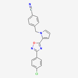 molecular formula C20H13ClN4O B2910427 4-((2-(3-(4-chlorophenyl)-1,2,4-oxadiazol-5-yl)-1H-pyrrol-1-yl)methyl)benzonitrile CAS No. 1428359-00-5