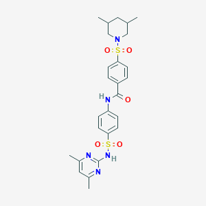 molecular formula C26H31N5O5S2 B2910466 4-((3,5-dimethylpiperidin-1-yl)sulfonyl)-N-(4-(N-(4,6-dimethylpyrimidin-2-yl)sulfamoyl)phenyl)benzamide CAS No. 457651-19-3