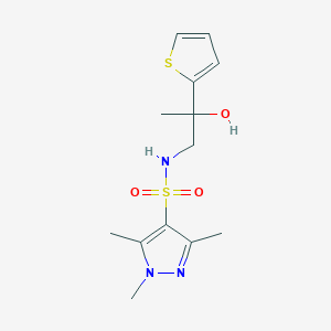 molecular formula C13H19N3O3S2 B2910467 N-(2-hydroxy-2-(thiophen-2-yl)propyl)-1,3,5-trimethyl-1H-pyrazole-4-sulfonamide CAS No. 1448132-43-1