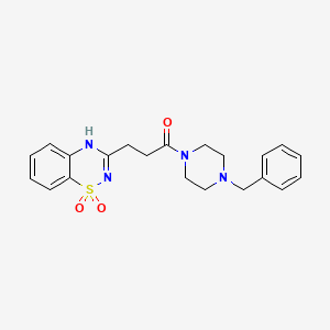 molecular formula C21H24N4O3S B2910475 3-[3-(4-benzylpiperazin-1-yl)-3-oxopropyl]-2H-1,2,4-benzothiadiazine 1,1-dioxide CAS No. 1189699-78-2