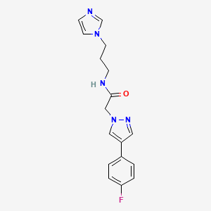molecular formula C17H18FN5O B2910476 N-(3-(1H-imidazol-1-yl)propyl)-2-(4-(4-fluorophenyl)-1H-pyrazol-1-yl)acetamide CAS No. 1421474-83-0