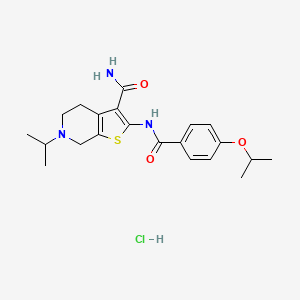 molecular formula C21H28ClN3O3S B2910480 2-(4-Isopropoxybenzamido)-6-isopropyl-4,5,6,7-tetrahydrothieno[2,3-c]pyridine-3-carboxamide hydrochloride CAS No. 1215574-40-5