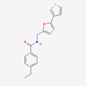 molecular formula C18H17NO2S B2910490 4-ethyl-N-((5-(thiophen-3-yl)furan-2-yl)methyl)benzamide CAS No. 2034438-25-8