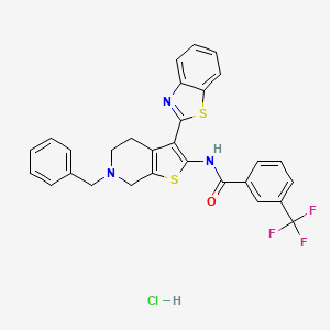 molecular formula C29H23ClF3N3OS2 B2910496 N-(3-(benzo[d]thiazol-2-yl)-6-benzyl-4,5,6,7-tetrahydrothieno[2,3-c]pyridin-2-yl)-3-(trifluoromethyl)benzamide hydrochloride CAS No. 1215645-75-2