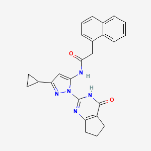 molecular formula C25H23N5O2 B2910517 N-(3-cyclopropyl-1-(4-oxo-4,5,6,7-tetrahydro-3H-cyclopenta[d]pyrimidin-2-yl)-1H-pyrazol-5-yl)-2-(naphthalen-1-yl)acetamide CAS No. 1207045-75-7