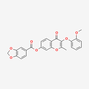 molecular formula C25H18O8 B2910524 3-(2-methoxyphenoxy)-2-methyl-4-oxo-4H-chromen-7-yl 1,3-benzodioxole-5-carboxylate CAS No. 858764-85-9