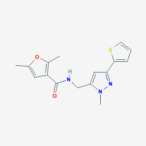 molecular formula C16H17N3O2S B2910532 2,5-Dimethyl-N-[(2-methyl-5-thiophen-2-ylpyrazol-3-yl)methyl]furan-3-carboxamide CAS No. 2309750-74-9